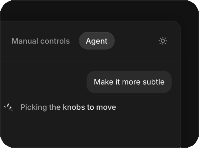 The Studio's agent tab answering a request to make an effect more subtle.